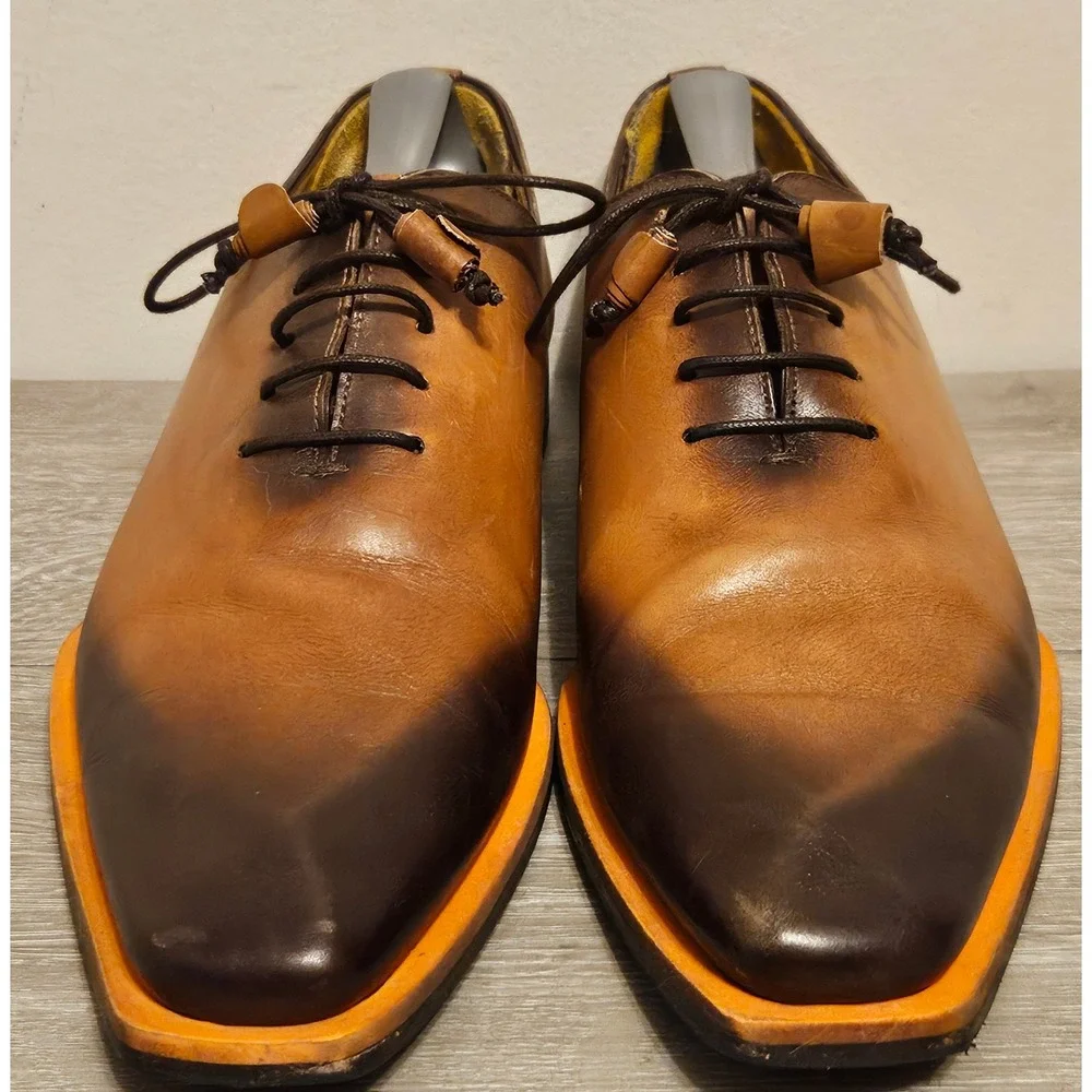 Mezlan S108 Mens Brown Patina Asymmetrical Oxford Leather Square Toe Spain 9.5 M